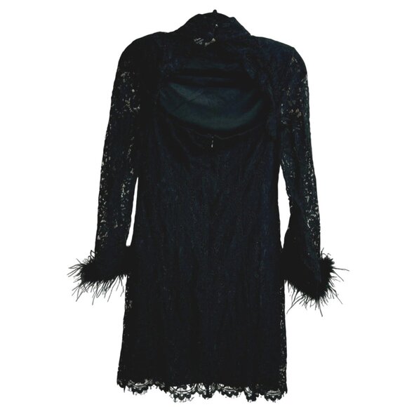 Cache Black Lace Dress Feather Cuffs Open Back XXS - Picture 2 of 7